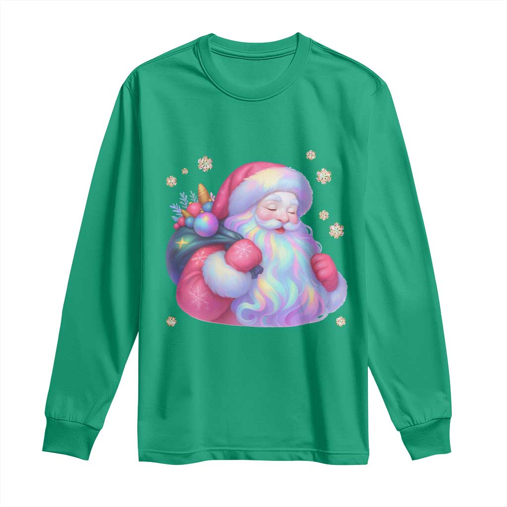 Iridescent Christmas Santa Printed Coquette Xmas Long Sleeve Shirt TS11 Irish Green Print Your Wear