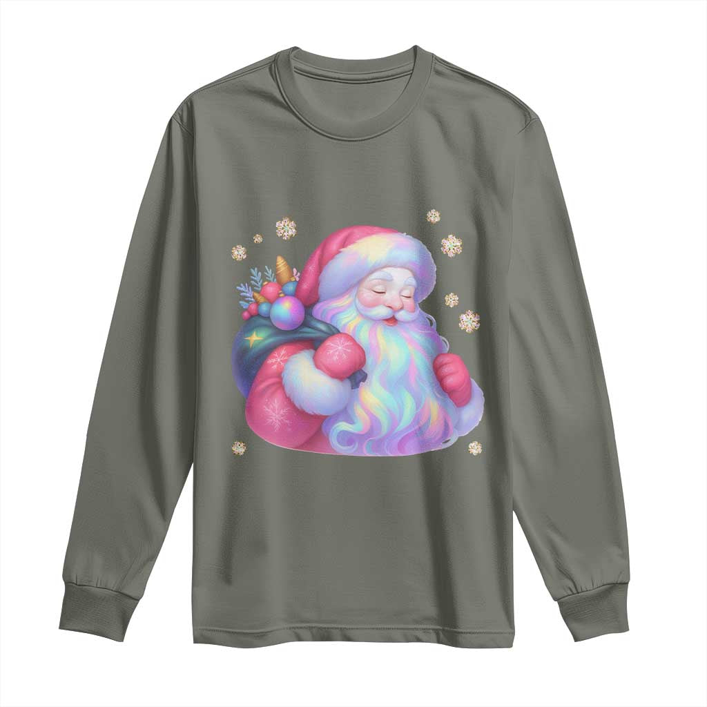 Iridescent Christmas Santa Printed Coquette Xmas Long Sleeve Shirt TS11 Military Green Print Your Wear
