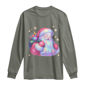 Iridescent Christmas Santa Printed Coquette Xmas Long Sleeve Shirt TS11 Military Green Print Your Wear