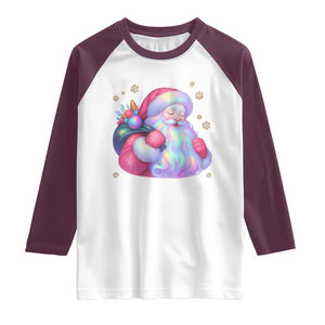 Iridescent Christmas Santa Printed Coquette Xmas Raglan Shirt TS11 White Maroon Print Your Wear