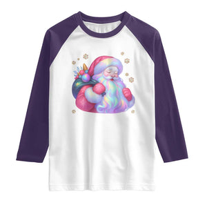 Iridescent Christmas Santa Printed Coquette Xmas Raglan Shirt TS11 White Purple Print Your Wear