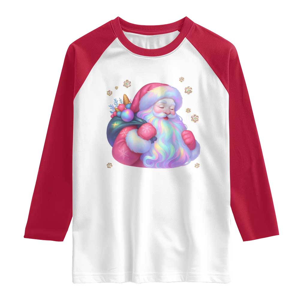 Iridescent Christmas Santa Printed Coquette Xmas Raglan Shirt TS11 White Red Print Your Wear