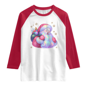 Iridescent Christmas Santa Printed Coquette Xmas Raglan Shirt TS11 White Red Print Your Wear