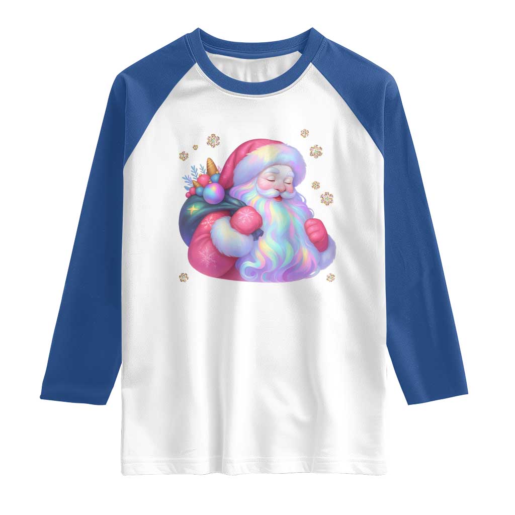 Iridescent Christmas Santa Printed Coquette Xmas Raglan Shirt TS11 White Royal Print Your Wear