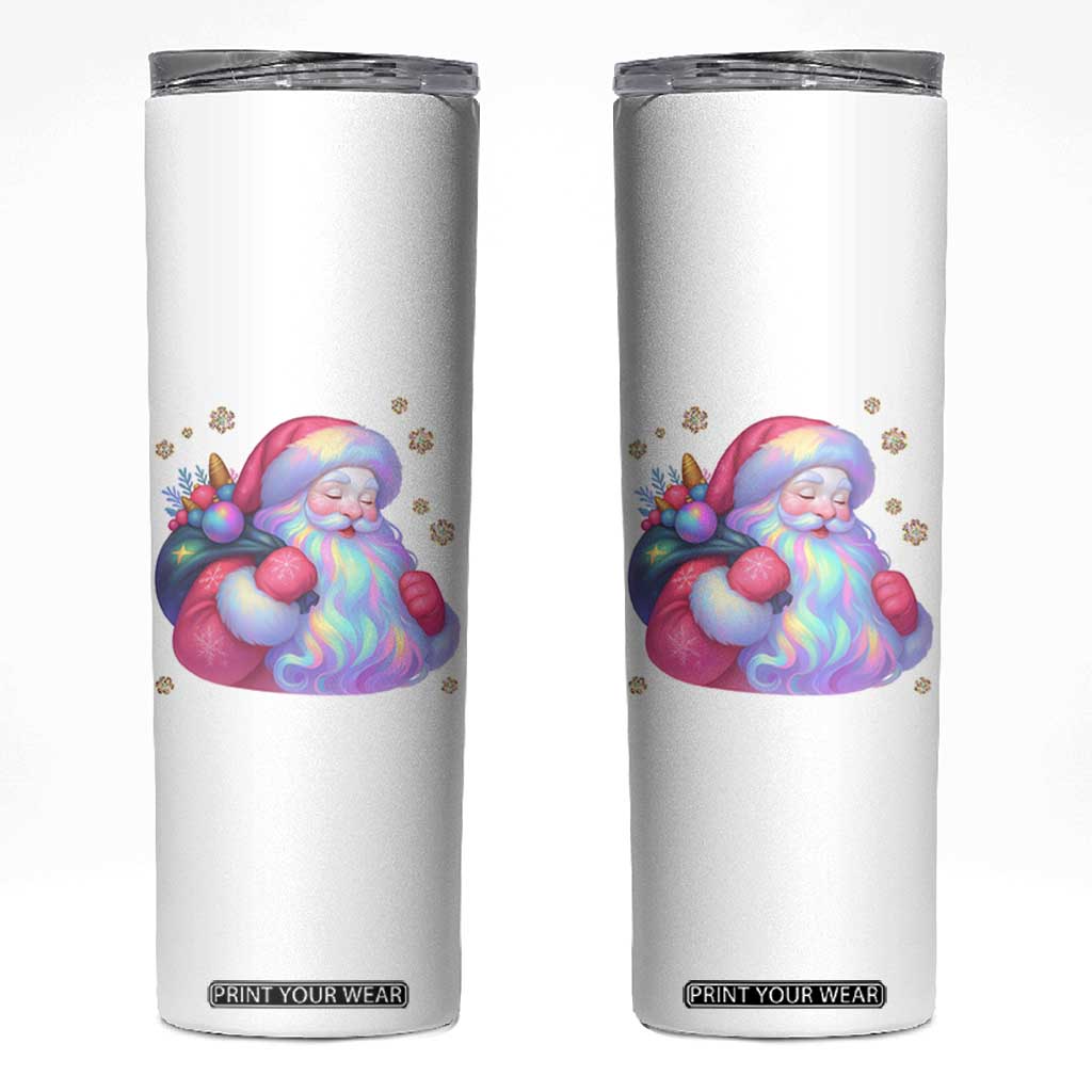 Iridescent Christmas Santa Printed Coquette Xmas Skinny Tumbler TS11 White Print Your Wear