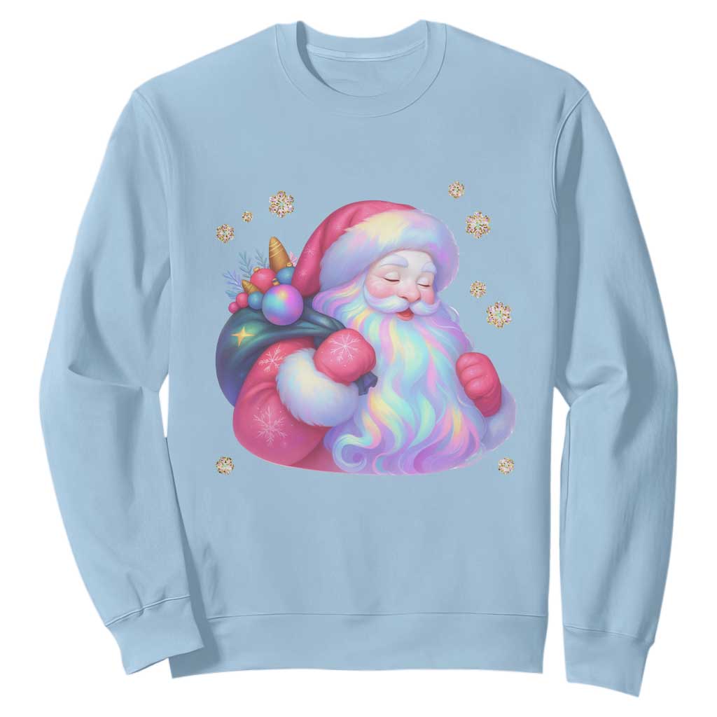 Iridescent Christmas Santa Printed Coquette Xmas Sweatshirt TS11 Light Blue Print Your Wear