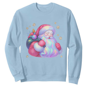 Iridescent Christmas Santa Printed Coquette Xmas Sweatshirt TS11 Light Blue Print Your Wear