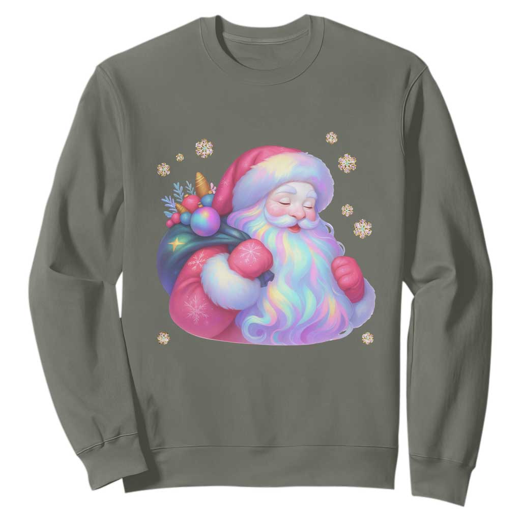 Iridescent Christmas Santa Printed Coquette Xmas Sweatshirt TS11 Military Green Print Your Wear