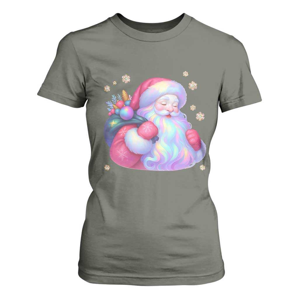 Iridescent Christmas Santa Printed Coquette Xmas T Shirt For Women TS11 Military Green Print Your Wear