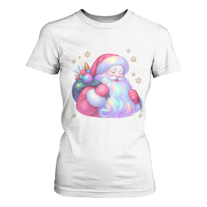 Iridescent Christmas Santa Printed Coquette Xmas T Shirt For Women TS11 White Print Your Wear