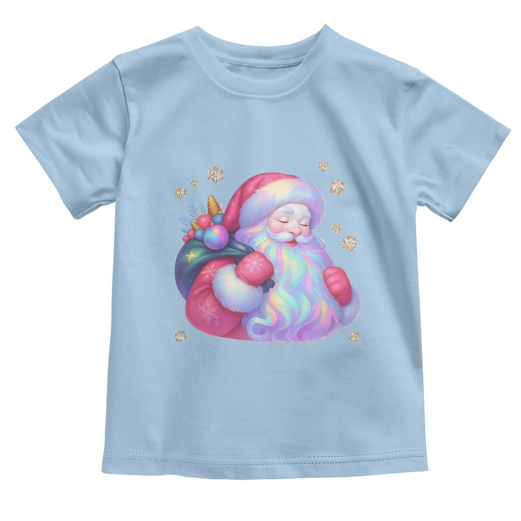 Iridescent Christmas Santa Printed Coquette Xmas Toddler T Shirt TS11 Light Blue Print Your Wear