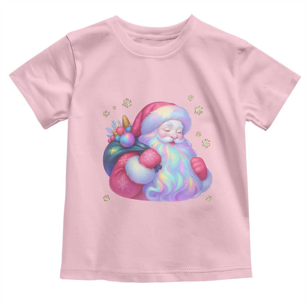 Iridescent Christmas Santa Printed Coquette Xmas Toddler T Shirt TS11 Light Pink Print Your Wear