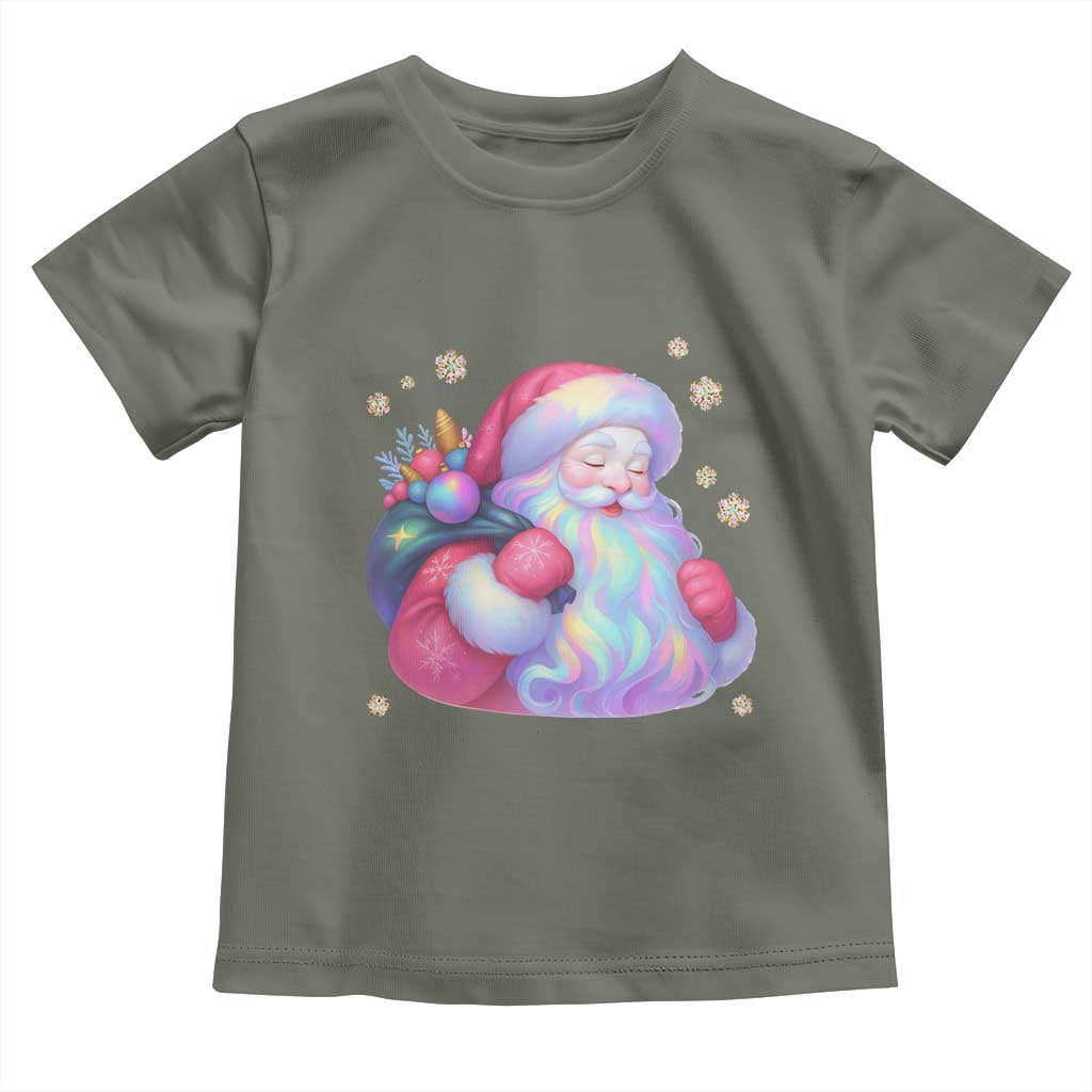 Iridescent Christmas Santa Printed Coquette Xmas Toddler T Shirt TS11 Military Green Print Your Wear