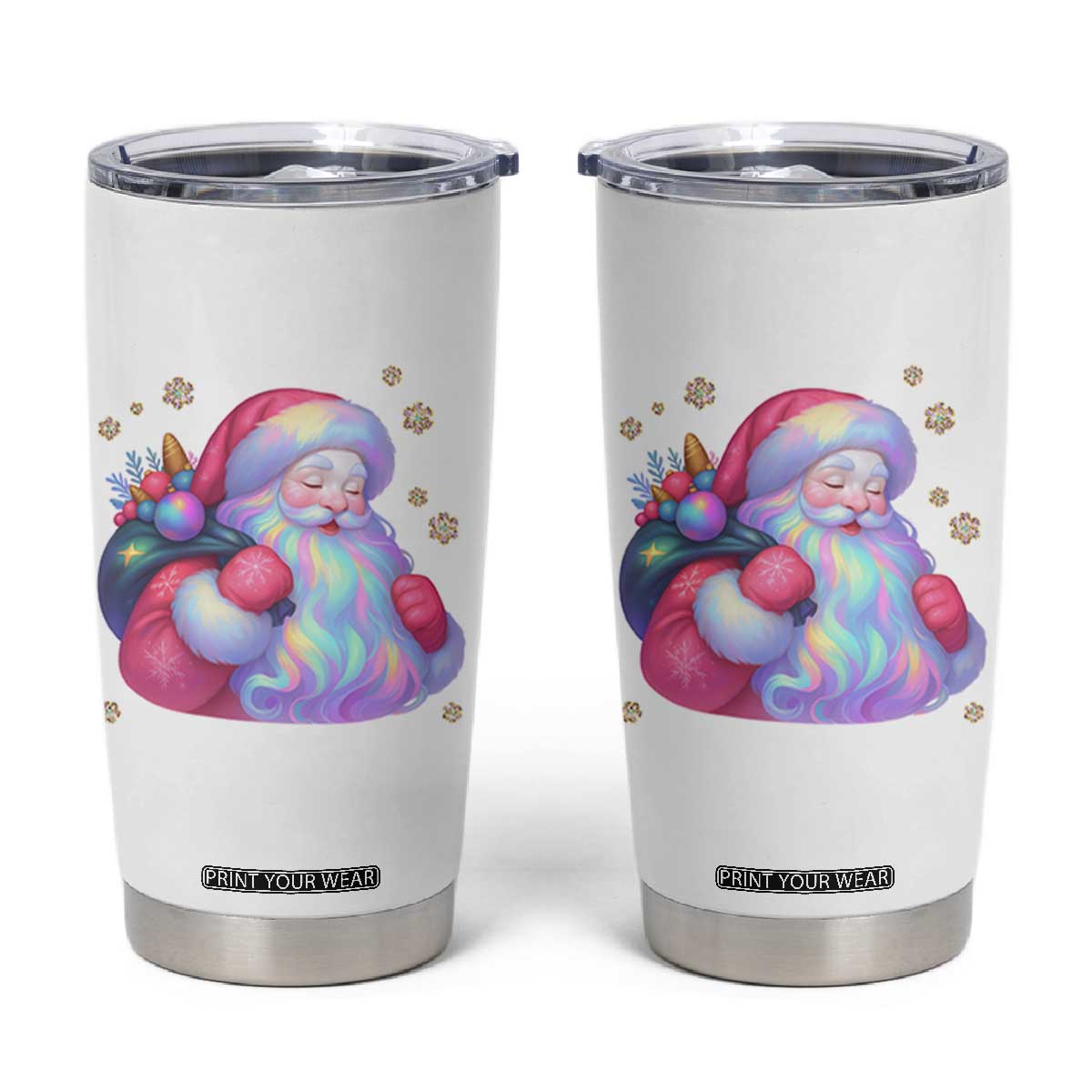 Iridescent Christmas Santa Printed Coquette Xmas Tumbler Cup TS11 White Print Your Wear