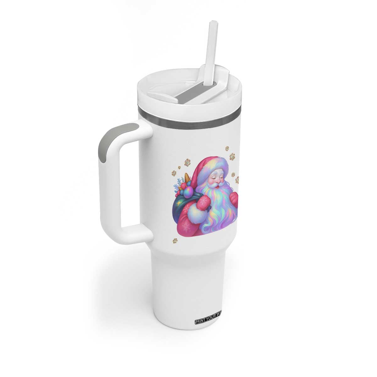Iridescent Christmas Santa Printed Coquette Xmas Tumbler With Handle TS11 Print Your Wear