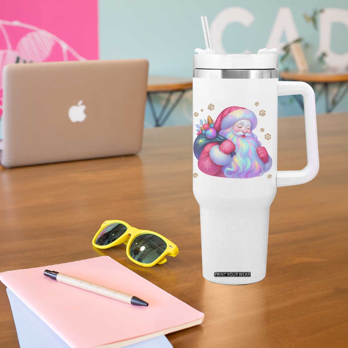 Iridescent Christmas Santa Printed Coquette Xmas Tumbler With Handle TS11 Print Your Wear