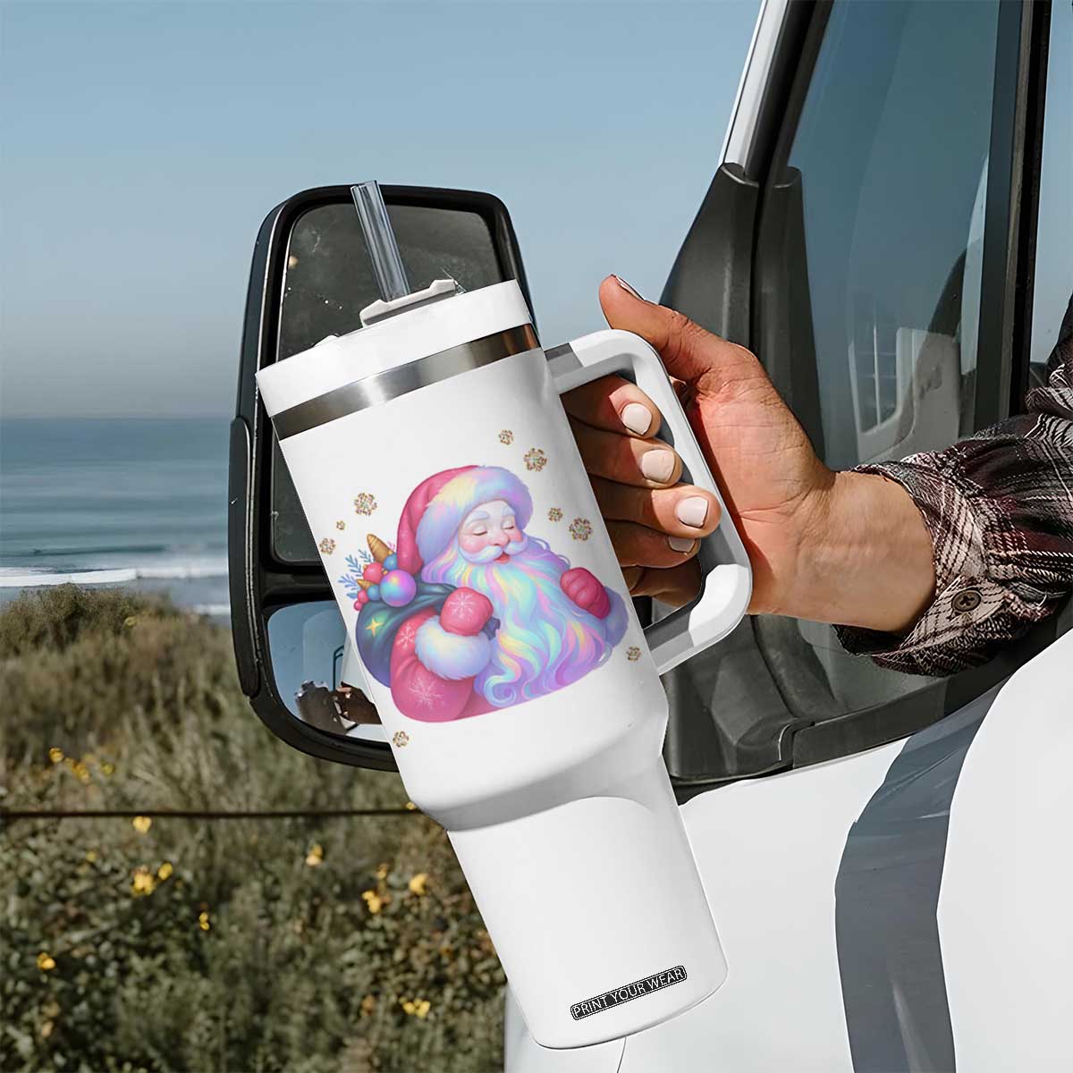 Iridescent Christmas Santa Printed Coquette Xmas Tumbler With Handle TS11 Print Your Wear