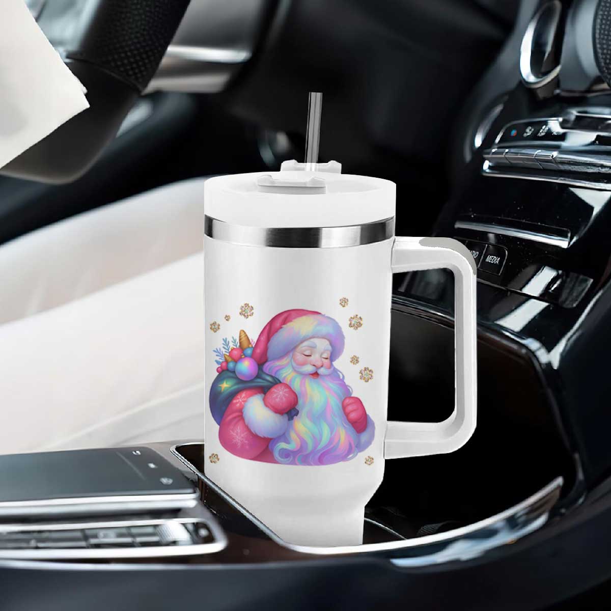 Iridescent Christmas Santa Printed Coquette Xmas Tumbler With Handle TS11 Print Your Wear