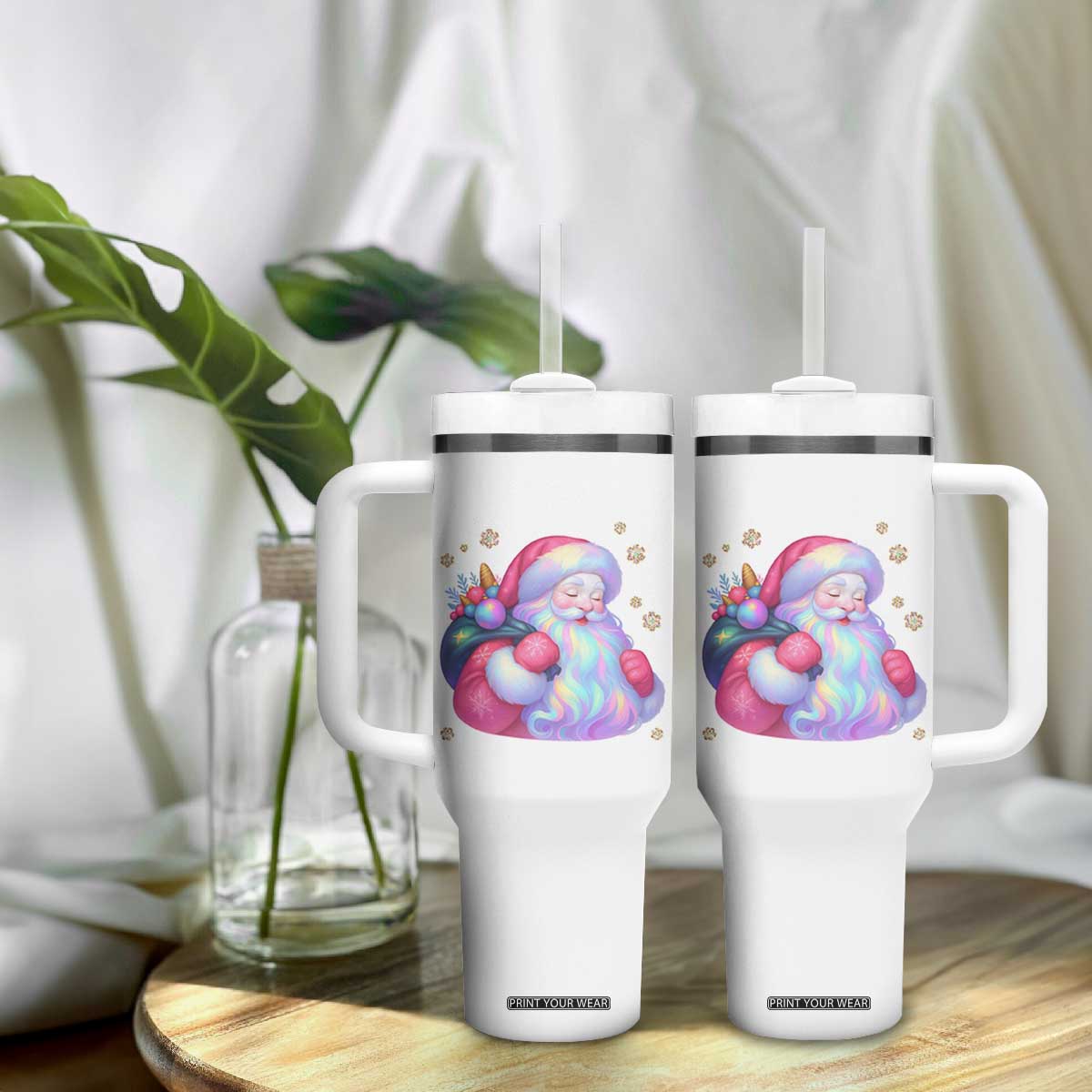 Iridescent Christmas Santa Printed Coquette Xmas Tumbler With Handle TS11 Print Your Wear