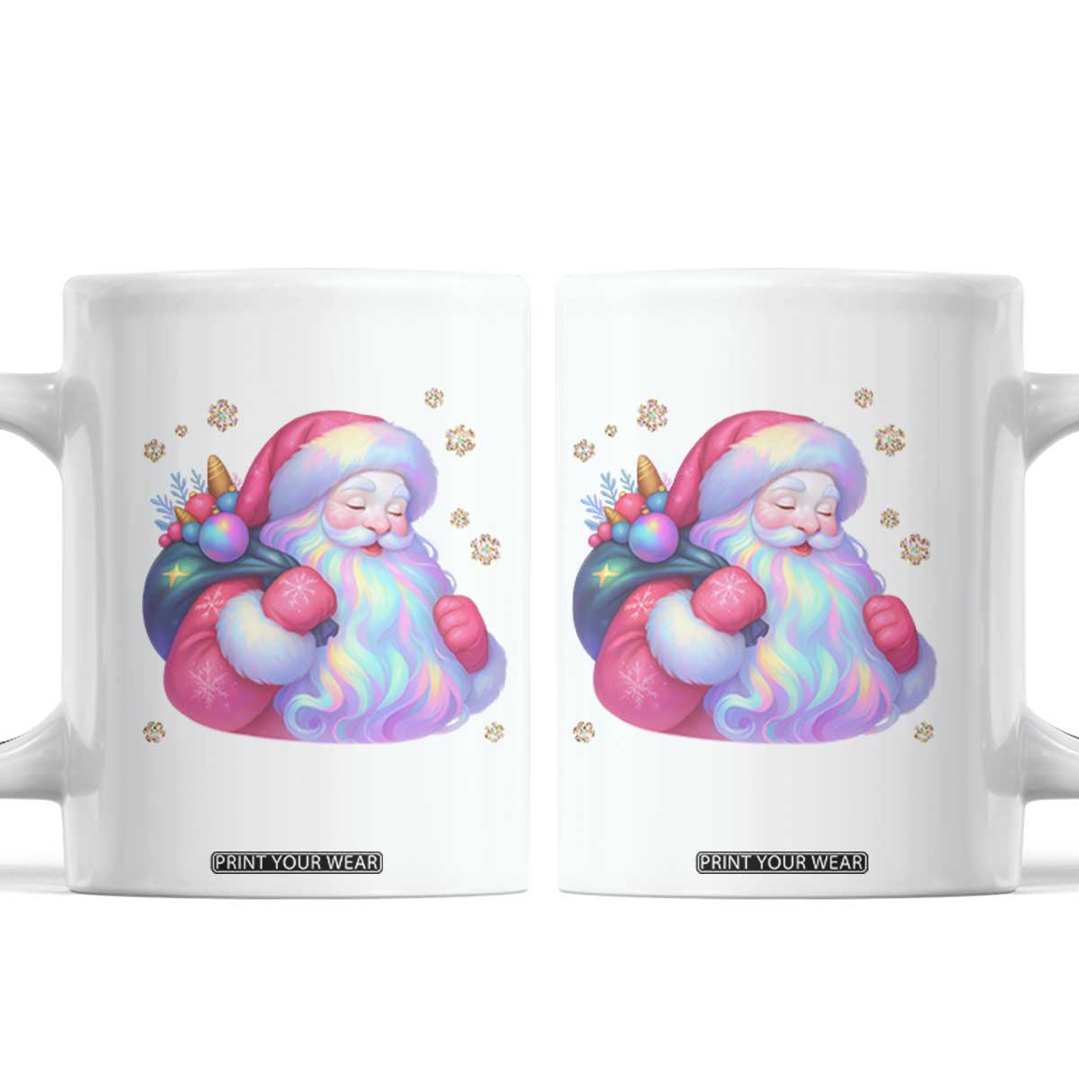 Iridescent Christmas Santa Printed Coquette Xmas Coffee Mug TS11 White Print Your Wear