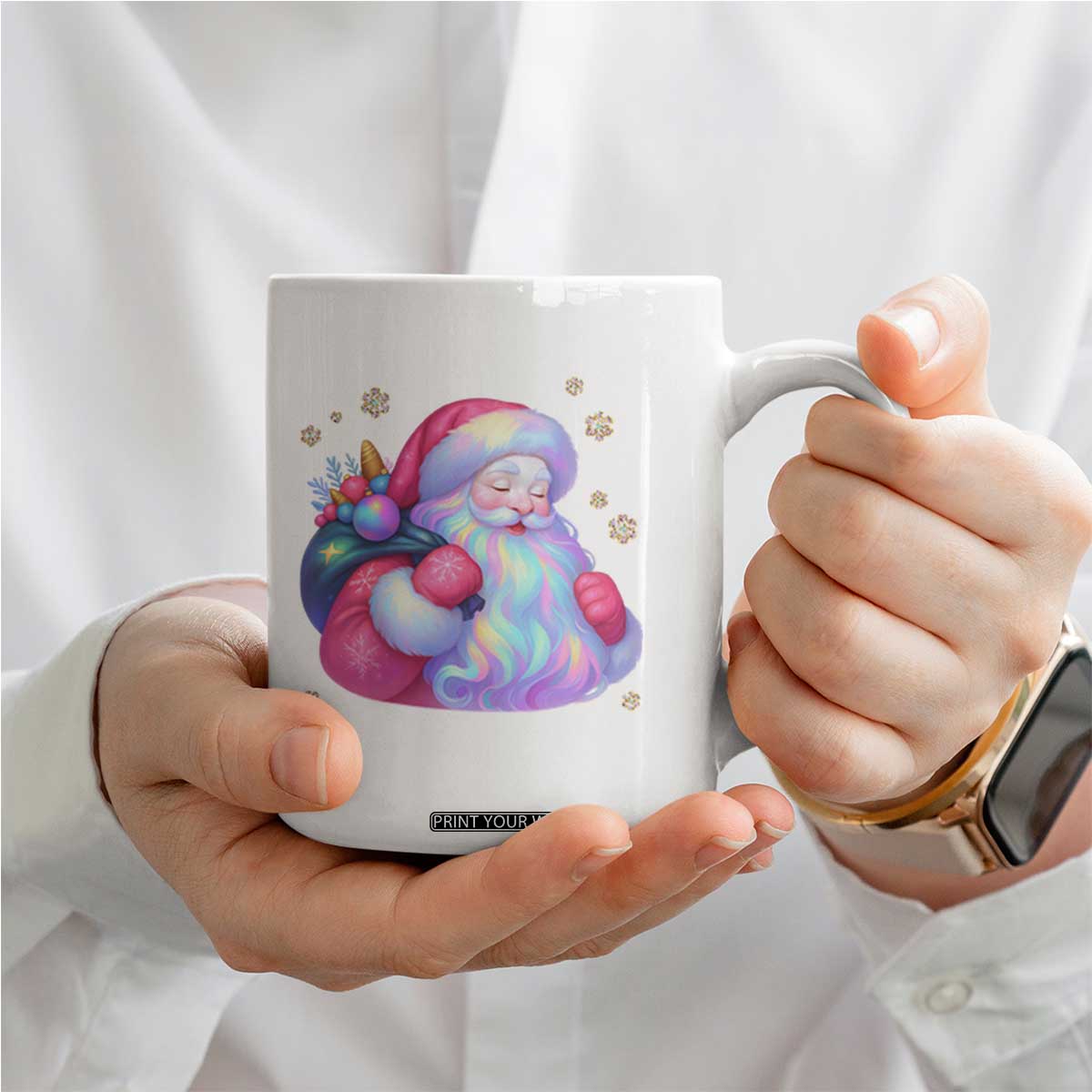 Iridescent Christmas Santa Printed Coquette Xmas Coffee Mug TS11 Print Your Wear