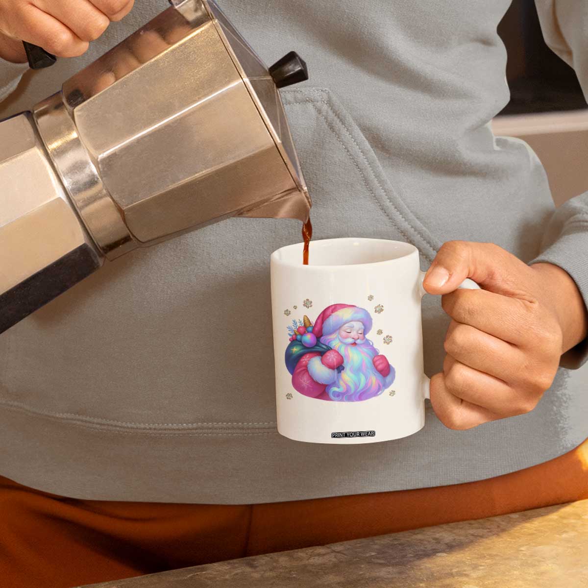 Iridescent Christmas Santa Printed Coquette Xmas Coffee Mug TS11 Print Your Wear