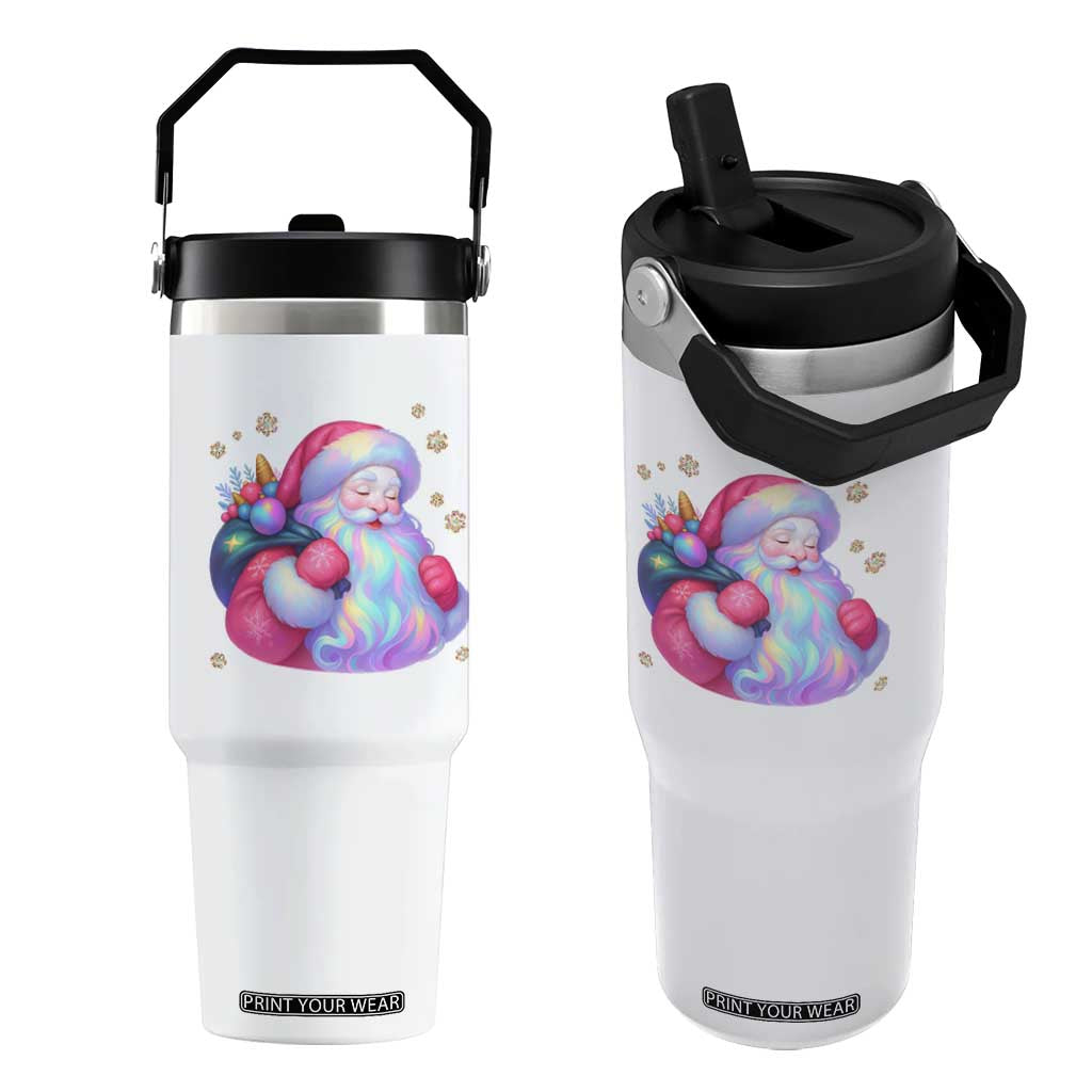 Iridescent Christmas Santa Printed Coquette Xmas Flip Straw Tumbler TS11 One Size: 30 oz White Print Your Wear