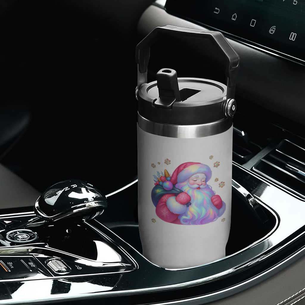 Iridescent Christmas Santa Printed Coquette Xmas Flip Straw Tumbler TS11 Print Your Wear