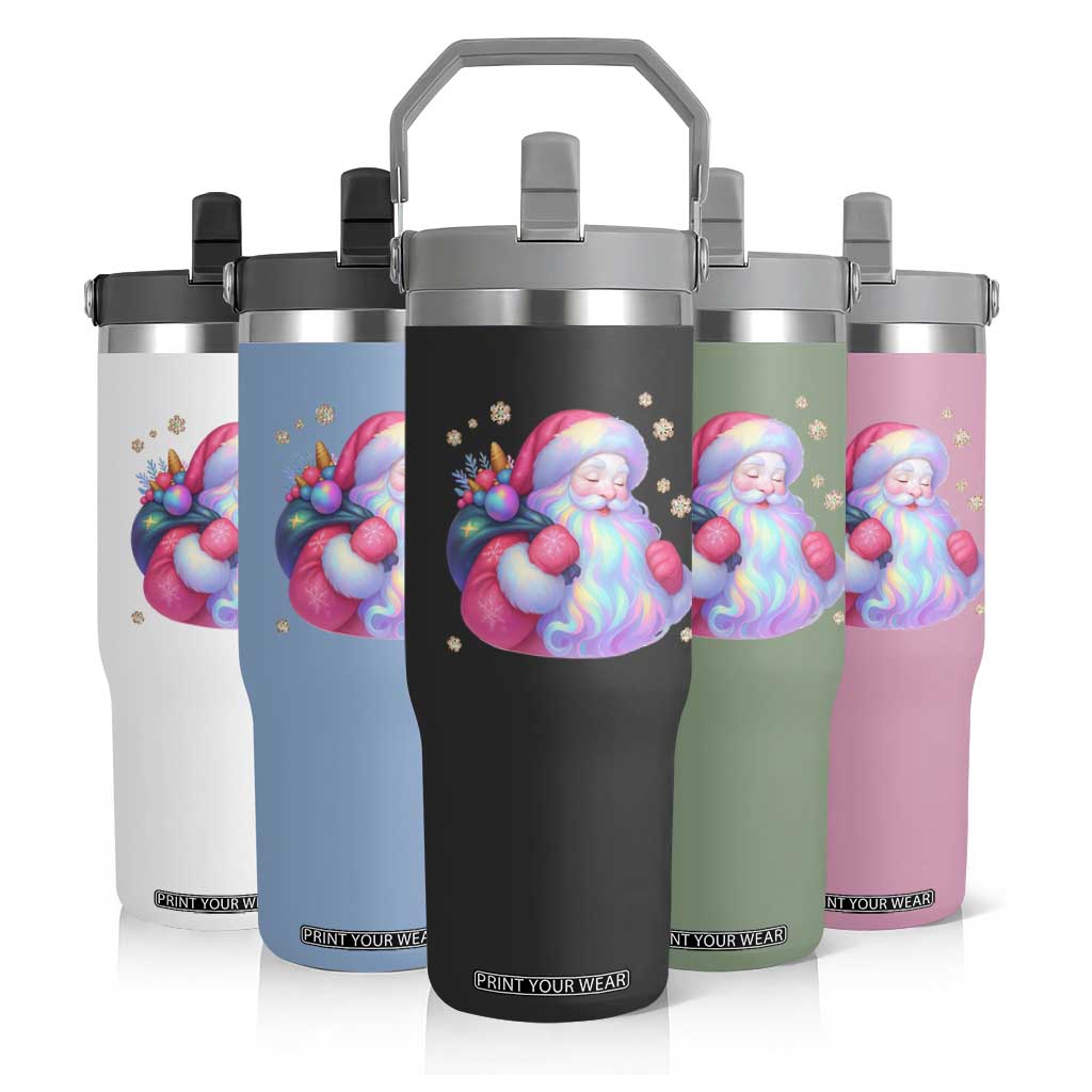 Iridescent Christmas Santa Printed Coquette Xmas Flip Straw Tumbler TS11 Print Your Wear