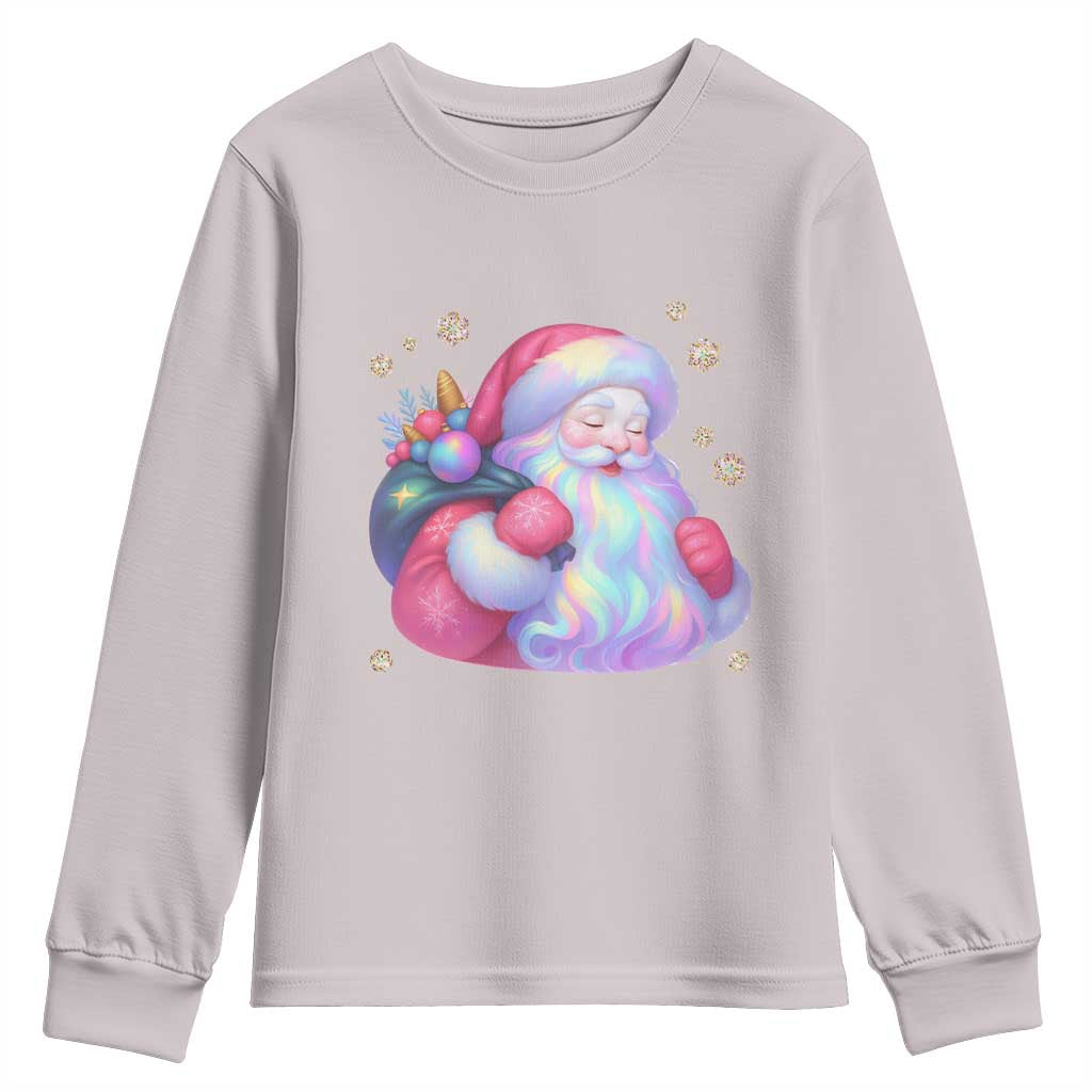 Iridescent Christmas Santa Printed Coquette Xmas Youth Sweatshirt TS11 Ice Gray Print Your Wear
