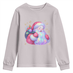Iridescent Christmas Santa Printed Coquette Xmas Youth Sweatshirt TS11 Ice Gray Print Your Wear