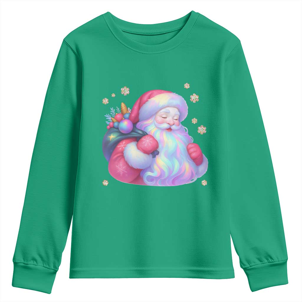 Iridescent Christmas Santa Printed Coquette Xmas Youth Sweatshirt TS11 Irish Green Print Your Wear