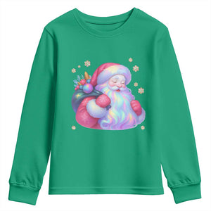 Iridescent Christmas Santa Printed Coquette Xmas Youth Sweatshirt TS11 Irish Green Print Your Wear