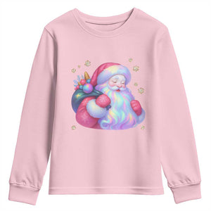 Iridescent Christmas Santa Printed Coquette Xmas Youth Sweatshirt TS11 Light Pink Print Your Wear