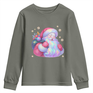 Iridescent Christmas Santa Printed Coquette Xmas Youth Sweatshirt TS11 Military Green Print Your Wear