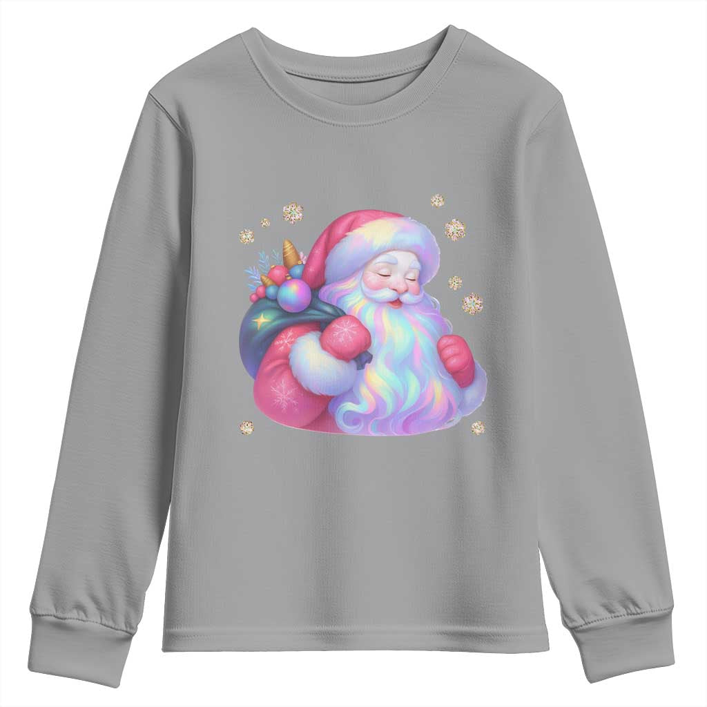 Iridescent Christmas Santa Printed Coquette Xmas Youth Sweatshirt TS11 Sport Gray Print Your Wear
