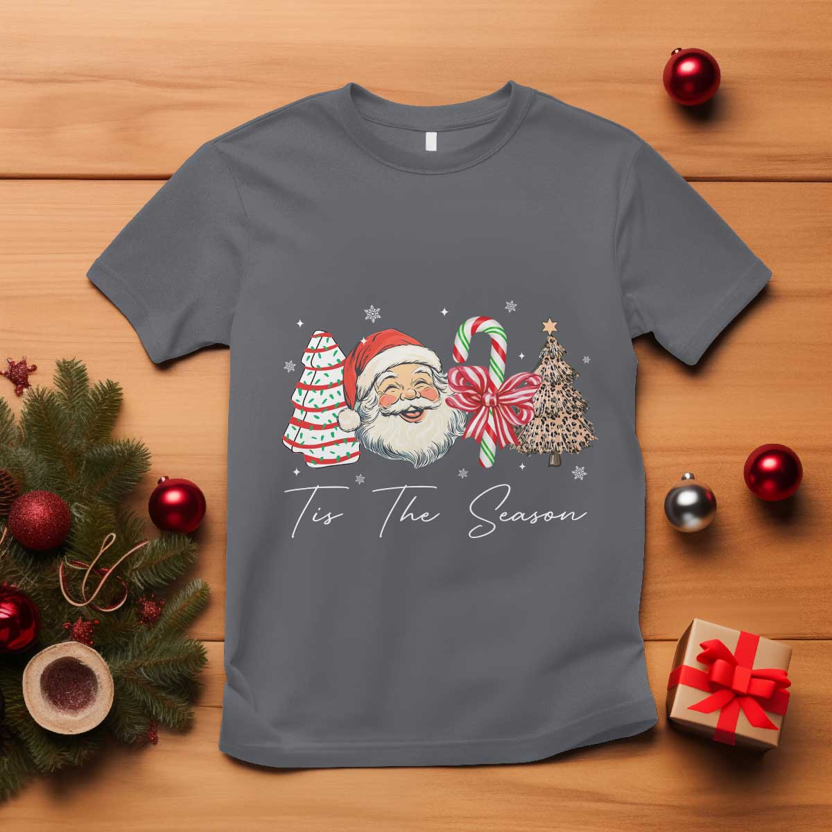Funny Tis The Season Christmas T Shirt Xmas Holiday Family Matching Santa Xmas Tree TS11 Charcoal Print Your Wear
