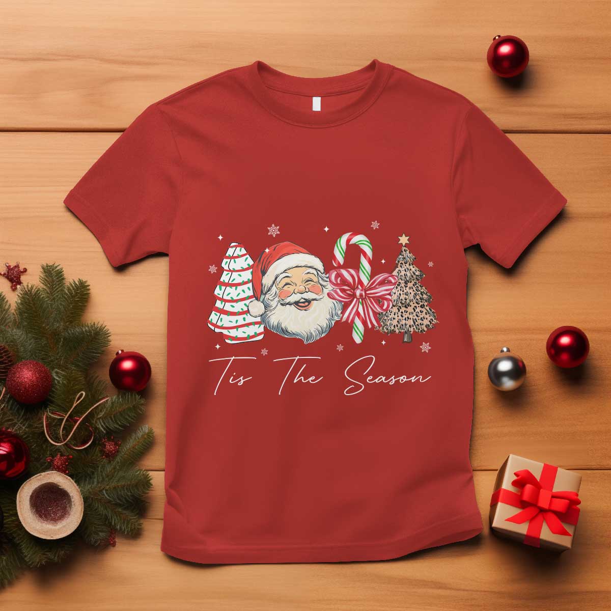 Funny Tis The Season Christmas T Shirt Xmas Holiday Family Matching Santa Xmas Tree TS11 Red Print Your Wear