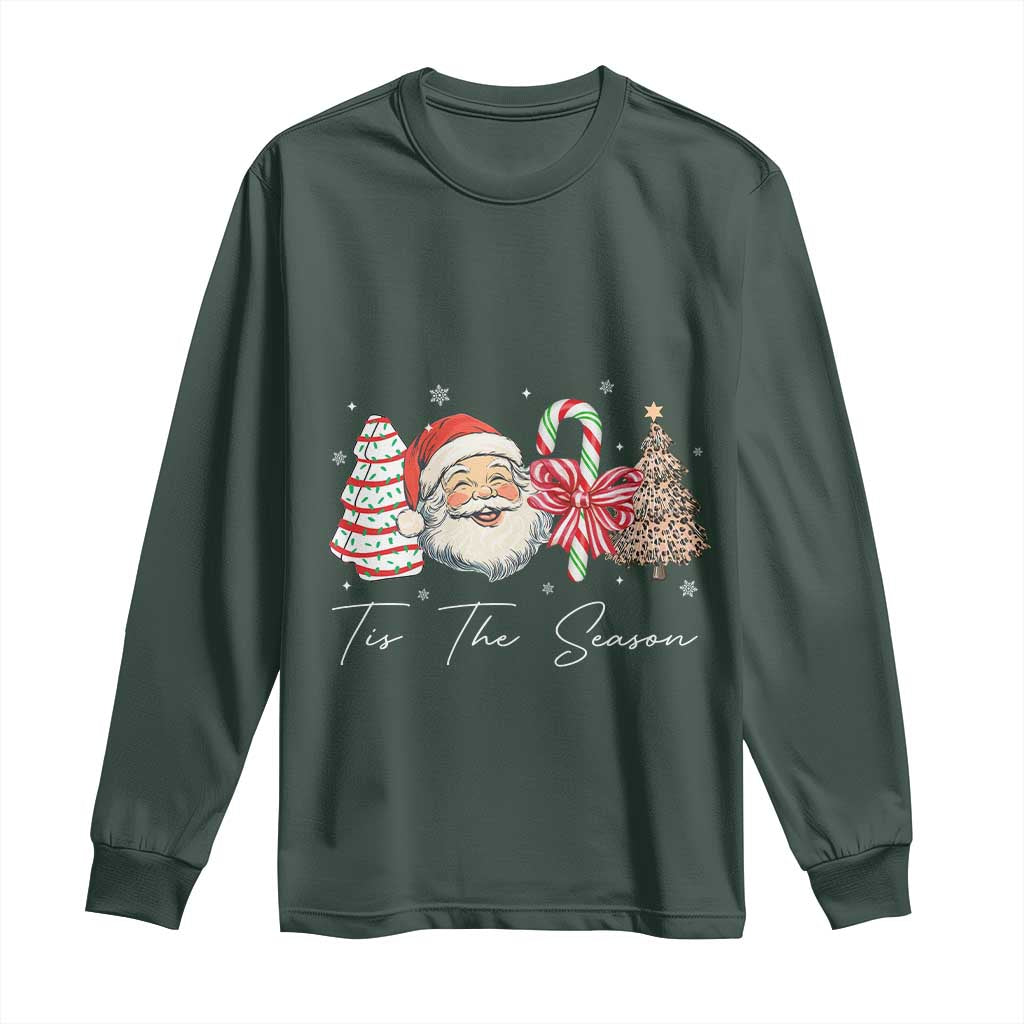 Funny Tis The Season Christmas Long Sleeve Shirt Xmas Holiday Family Matching Santa Xmas Tree TS11 Dark Forest Green Print Your Wear