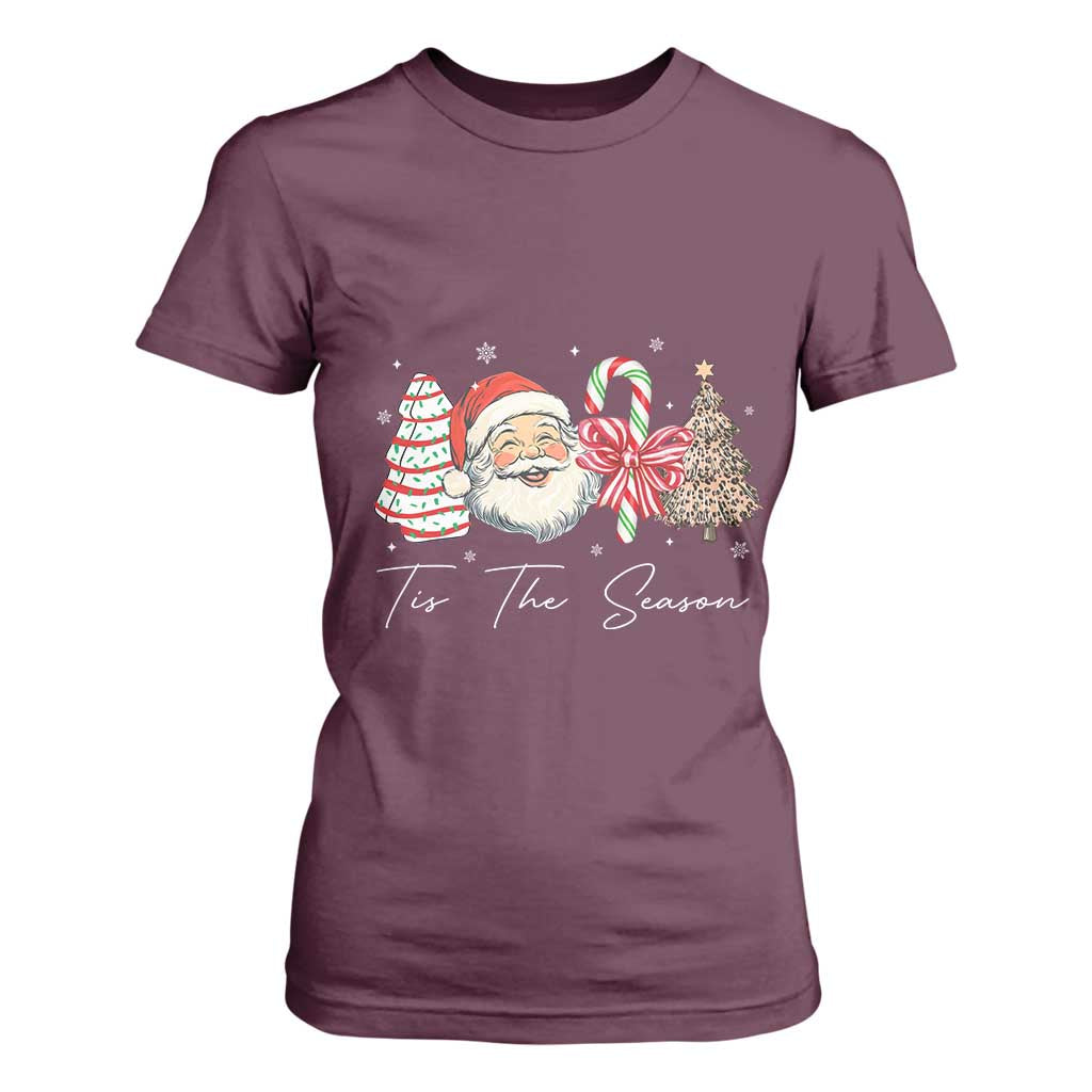 Funny Tis The Season Christmas T Shirt For Women Xmas Holiday Family Matching Santa Xmas Tree TS11 Maroon Print Your Wear