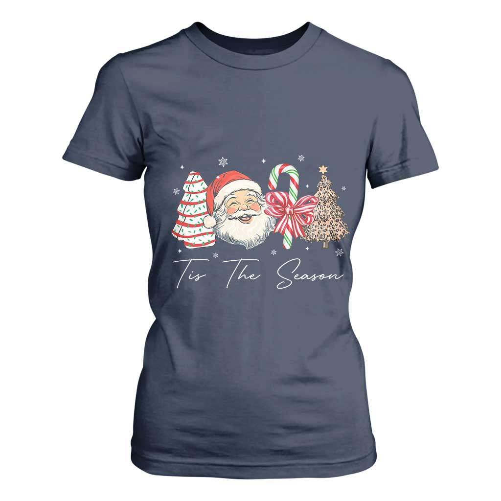 Funny Tis The Season Christmas T Shirt For Women Xmas Holiday Family Matching Santa Xmas Tree TS11 Navy Print Your Wear