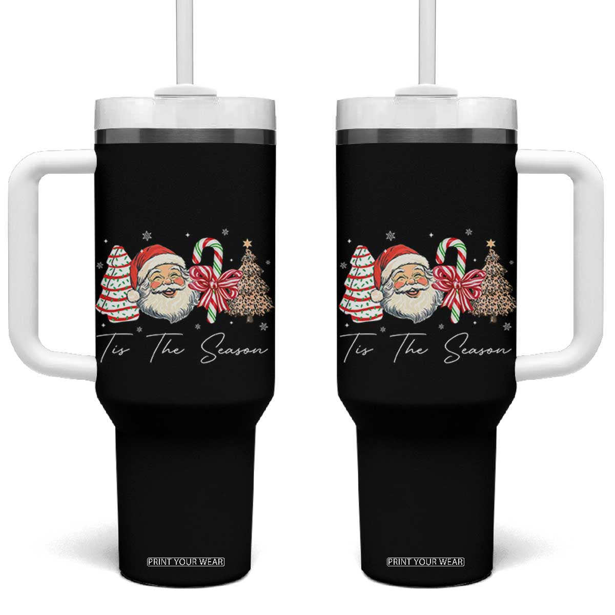 Funny Tis The Season Christmas Tumbler With Handle Xmas Holiday Family Matching Santa Xmas Tree TS11 One Size: 40 oz Black Print Your Wear