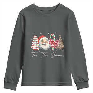 Funny Tis The Season Christmas Youth Sweatshirt Xmas Holiday Family Matching Santa Xmas Tree TS11 Dark Heather Print Your Wear
