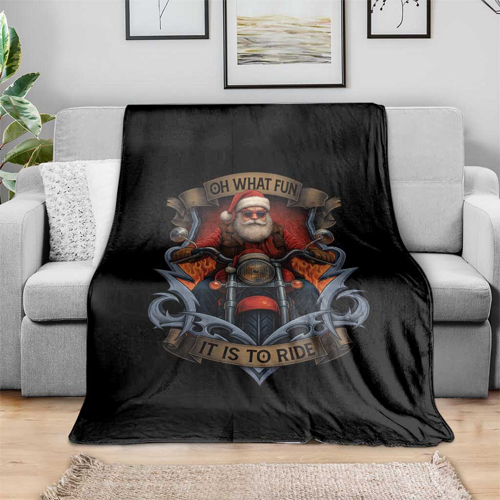 Funny Christmas Motorcycle Santa Throw Blanket Oh What Fun It Is To Ride Xmas Biker TS11 Print Your Wear
