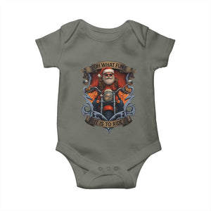 Funny Christmas Motorcycle Santa Baby Onesie Oh What Fun It Is To Ride Xmas Biker TS11 Military Green Print Your Wear