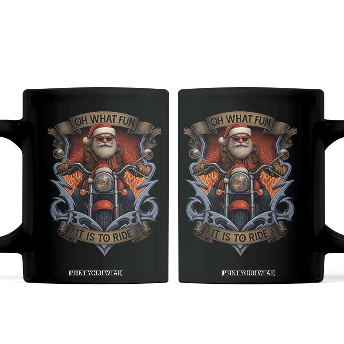 Funny Christmas Motorcycle Santa Coffee Mug Oh What Fun It Is To Ride Xmas Biker TS11 Black Print Your Wear