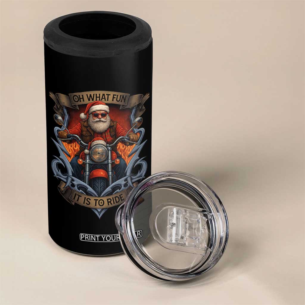 Funny Christmas Motorcycle Santa 4 in 1 Can Cooler Tumbler Oh What Fun It Is To Ride Xmas Biker TS11 Print Your Wear