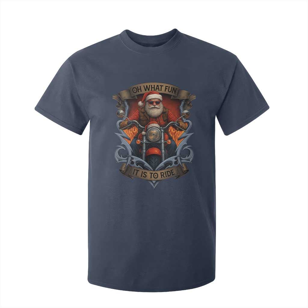 Funny Christmas Motorcycle Santa T Shirt For Kid Oh What Fun It Is To Ride Xmas Biker TS11 Navy Print Your Wear
