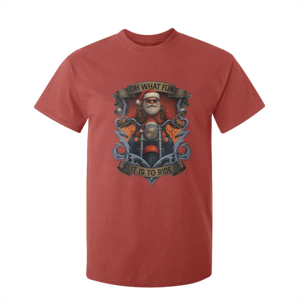 Funny Christmas Motorcycle Santa T Shirt For Kid Oh What Fun It Is To Ride Xmas Biker TS11 Red Print Your Wear