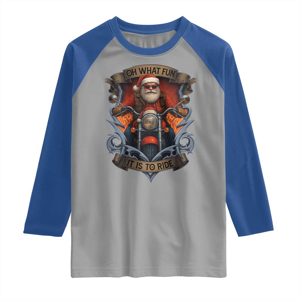 Funny Christmas Motorcycle Santa Raglan Shirt Oh What Fun It Is To Ride Xmas Biker TS11 Sport Gray Royal Print Your Wear